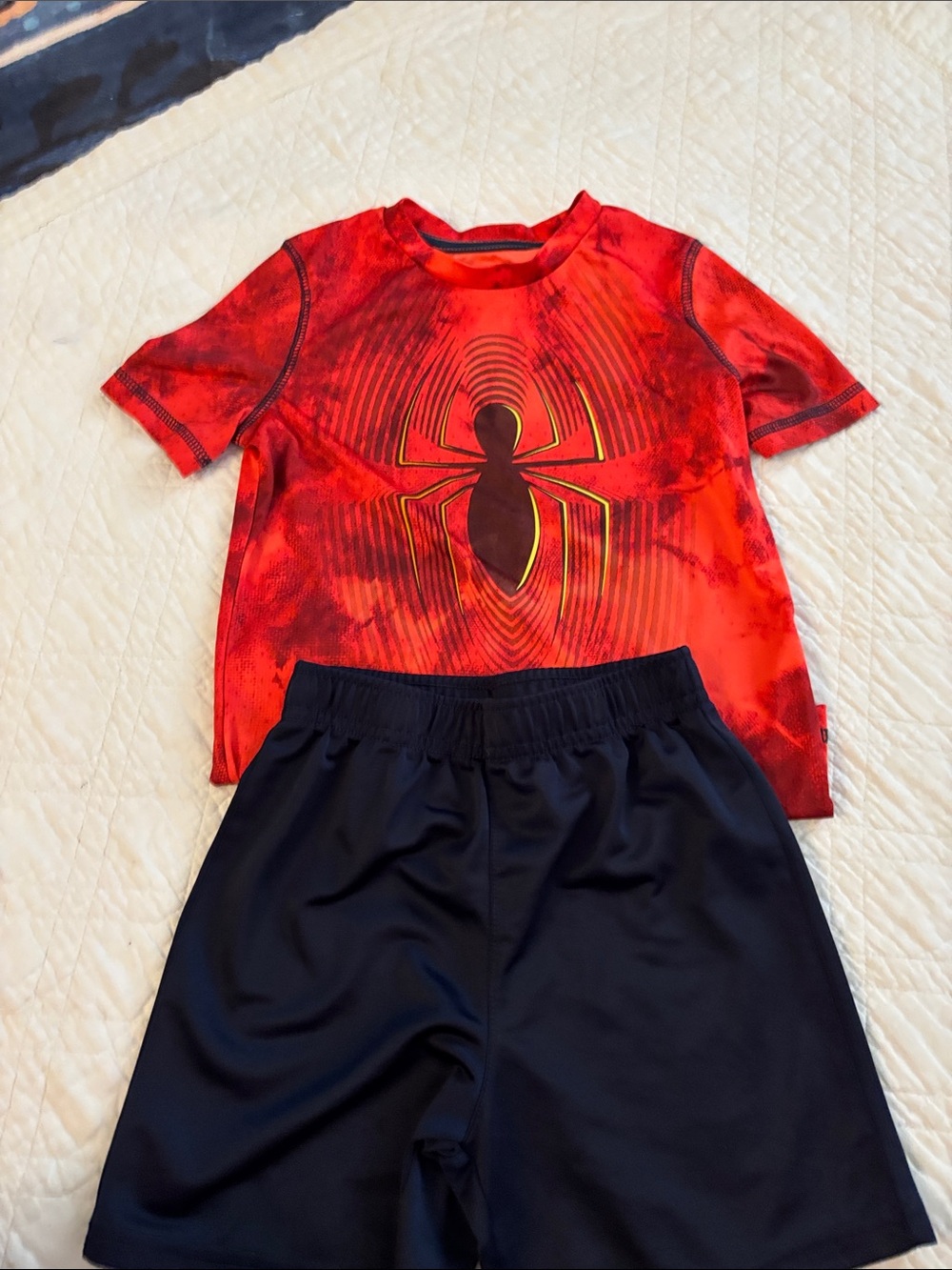 Jumping Beans Red Active Top with Black Athletic Shorts.